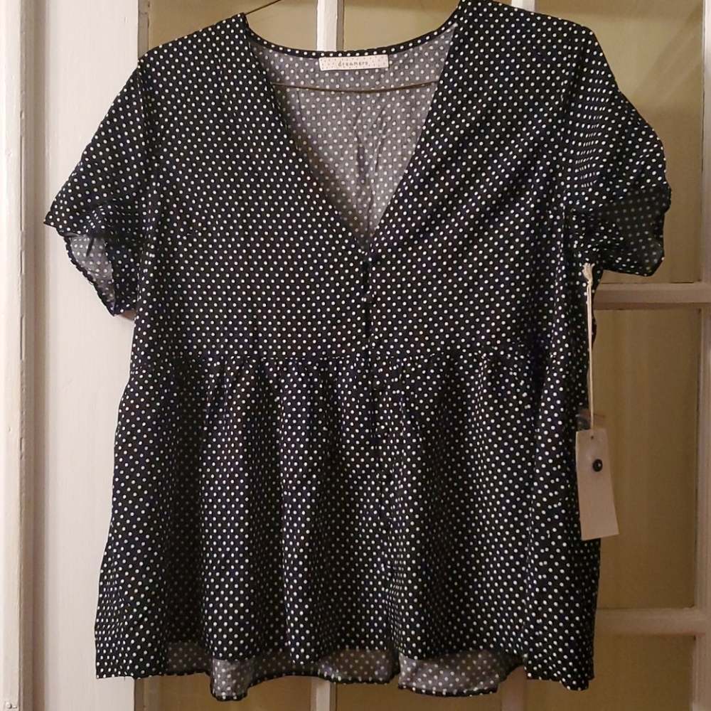 Dreamers polka dot button down blouse